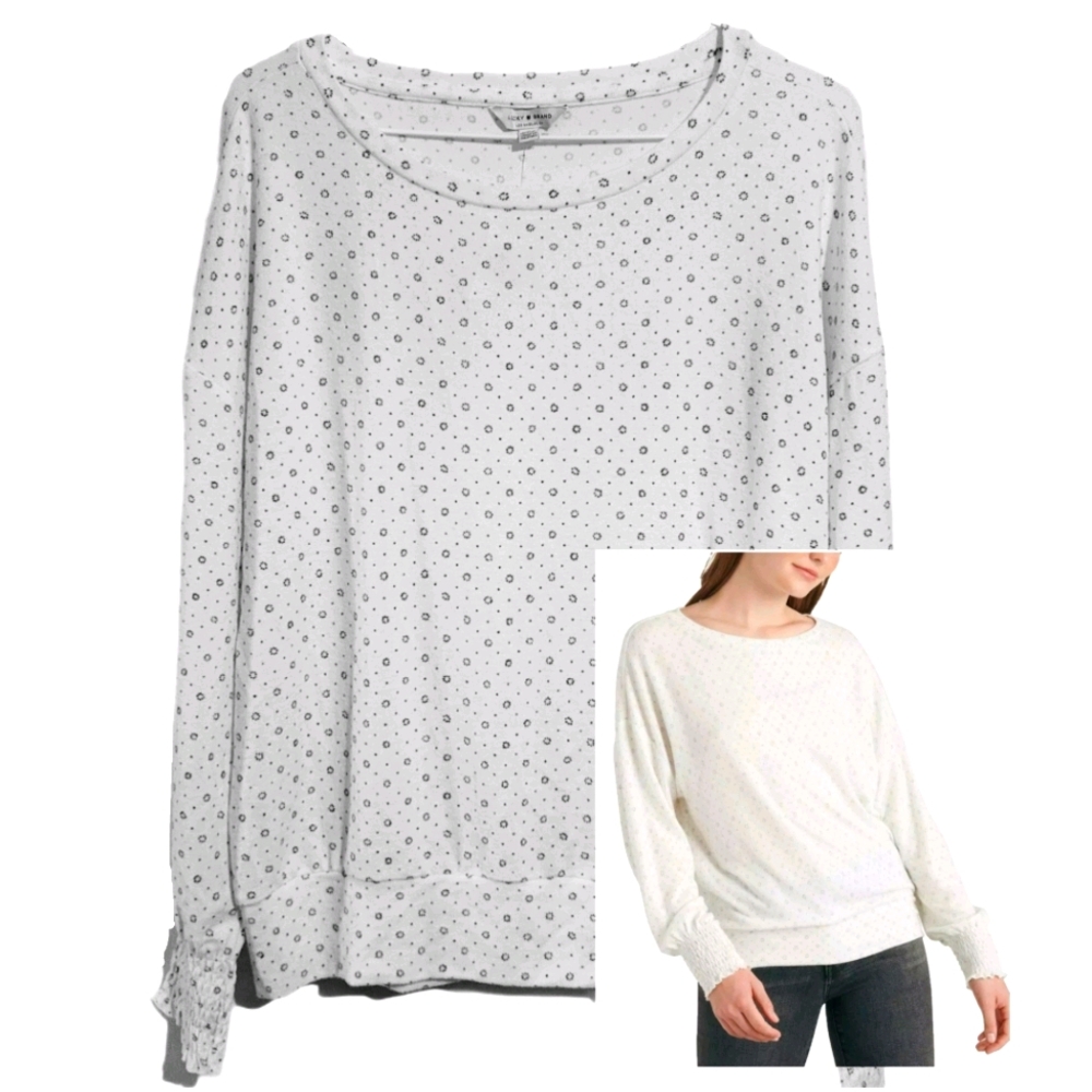 Lucky Brand Ivory Printed Smocked Sleeves Top